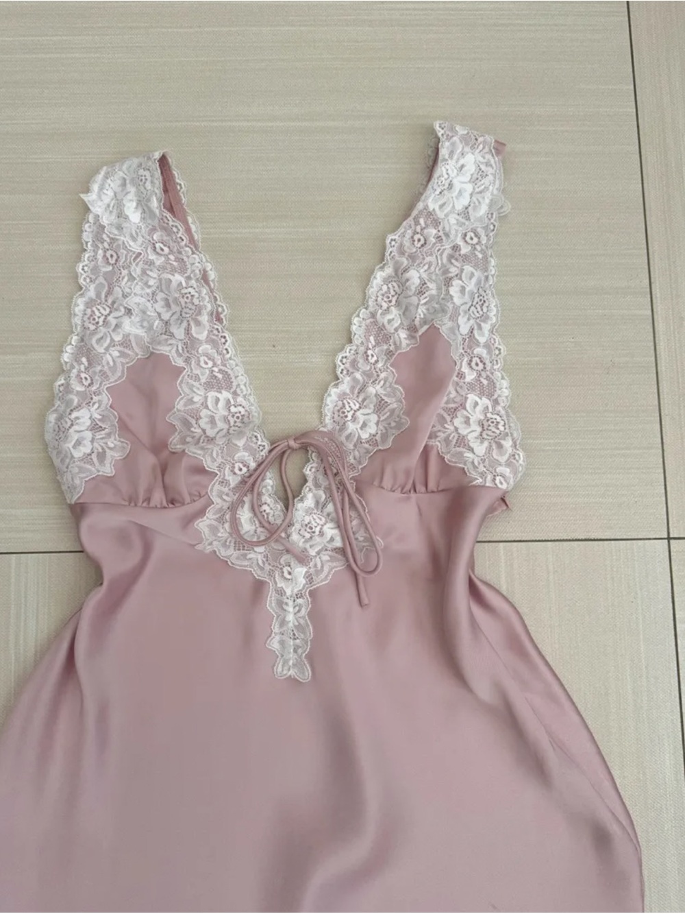 Princess Polly Blush Pink Satin Chemise with Cream Lace Trim - Picture 8 of 9